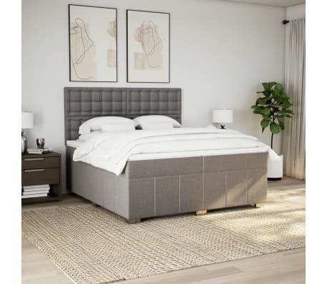 vidaXL Pat box spring cu saltea, gri taupe, 200x200 cm, textil