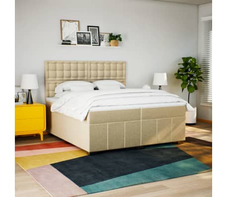 vidaXL Box spring postelja z vzmetnico krem 200x200 cm blago