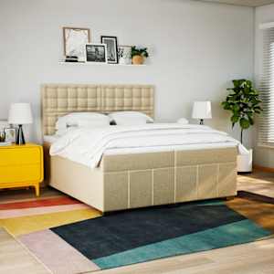vidaXL Box spring postelja z vzmetnico krem 200x200 cm blago