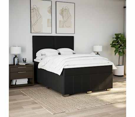 vidaXL Box Spring Bed with Mattress Black Double Fabric