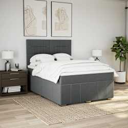 vidaXL Box Spring Bed with Mattress Dark Grey Queen Fabric