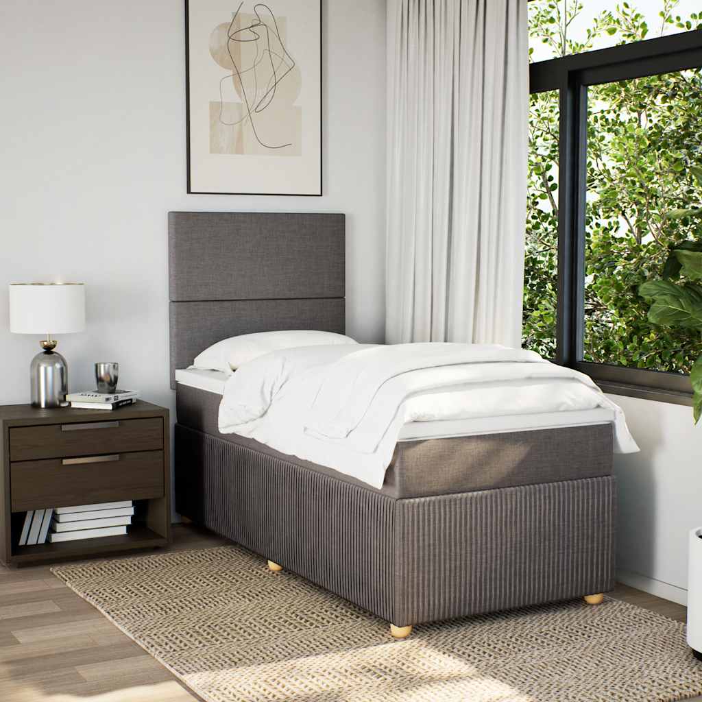 vidaXL Pat box spring cu saltea, gri taupe, 80x200 cm, textil
