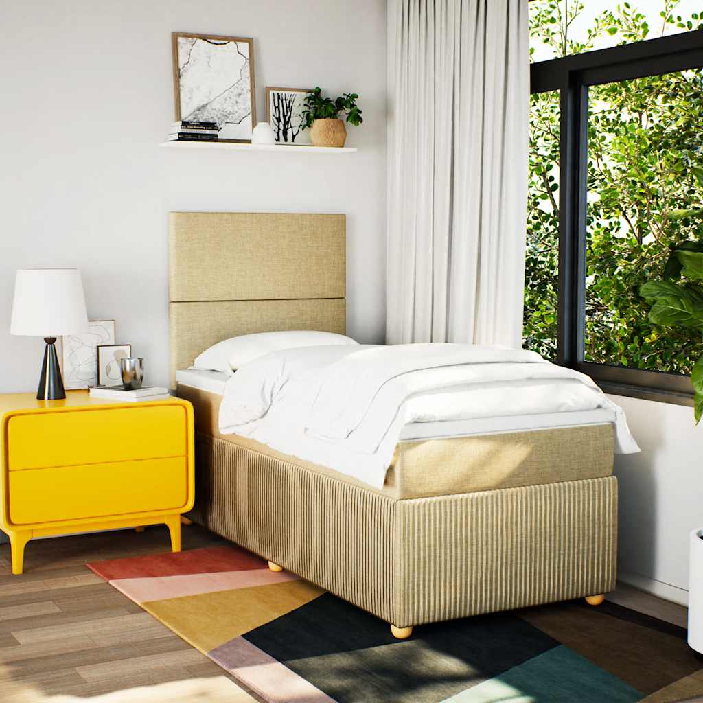 vidaXL Boxspring met matras stof crèmekleurig 80x200 cm afbeelding