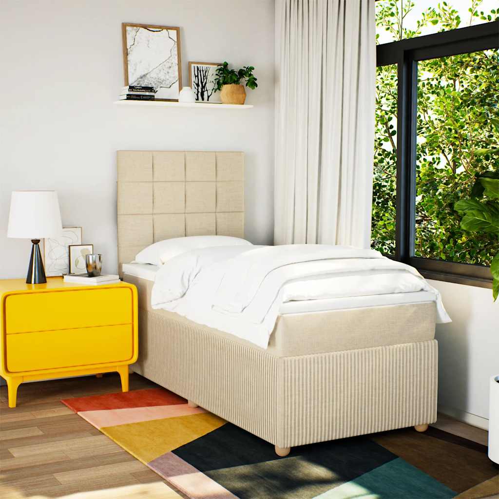 vidaXL Boxspring met matras stof crèmekleurig 80x200 cm afbeelding