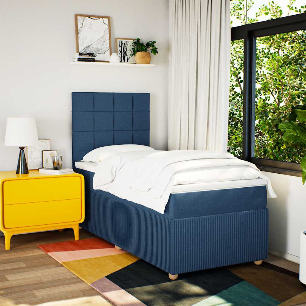 vidaXL Pat box spring cu saltea, albastru, 80x200 cm, textil