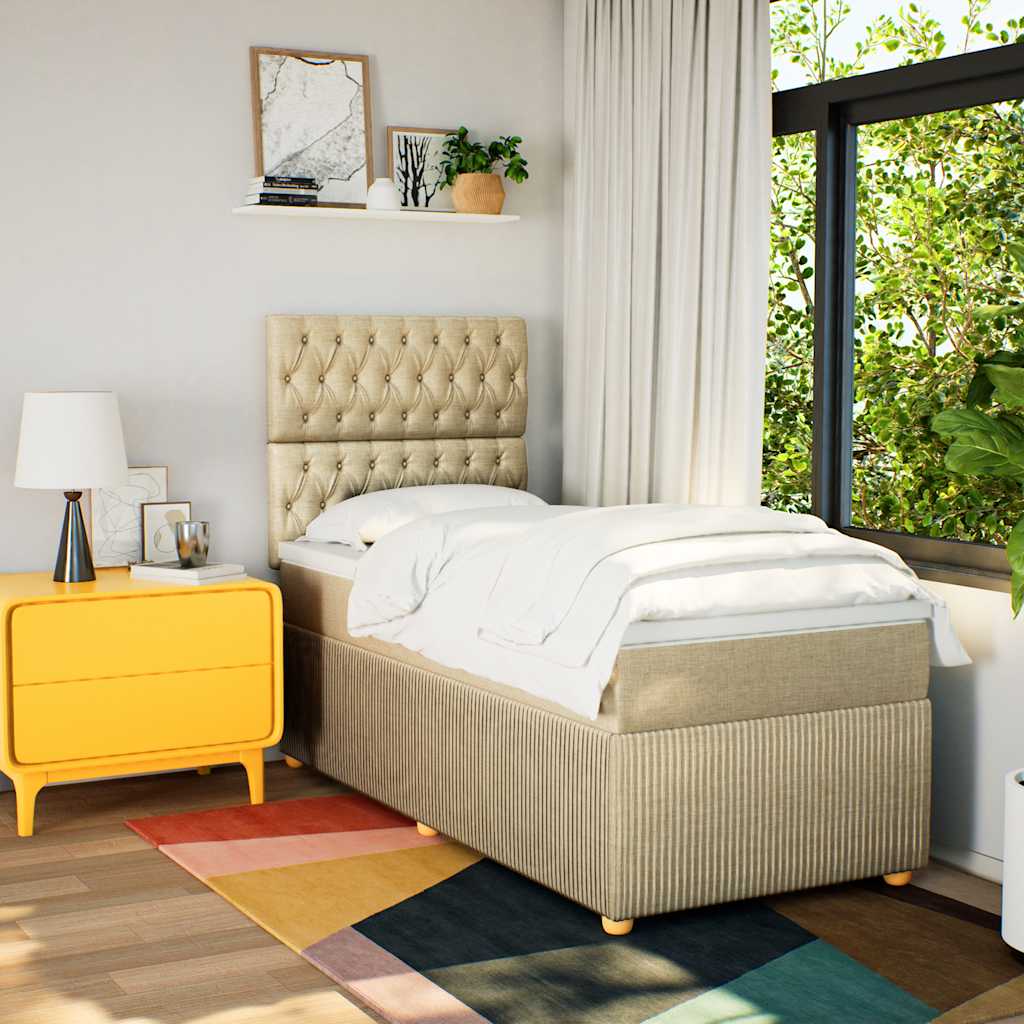 vidaXL Boxspring met matras stof crèmekleurig 80x200 cm afbeelding