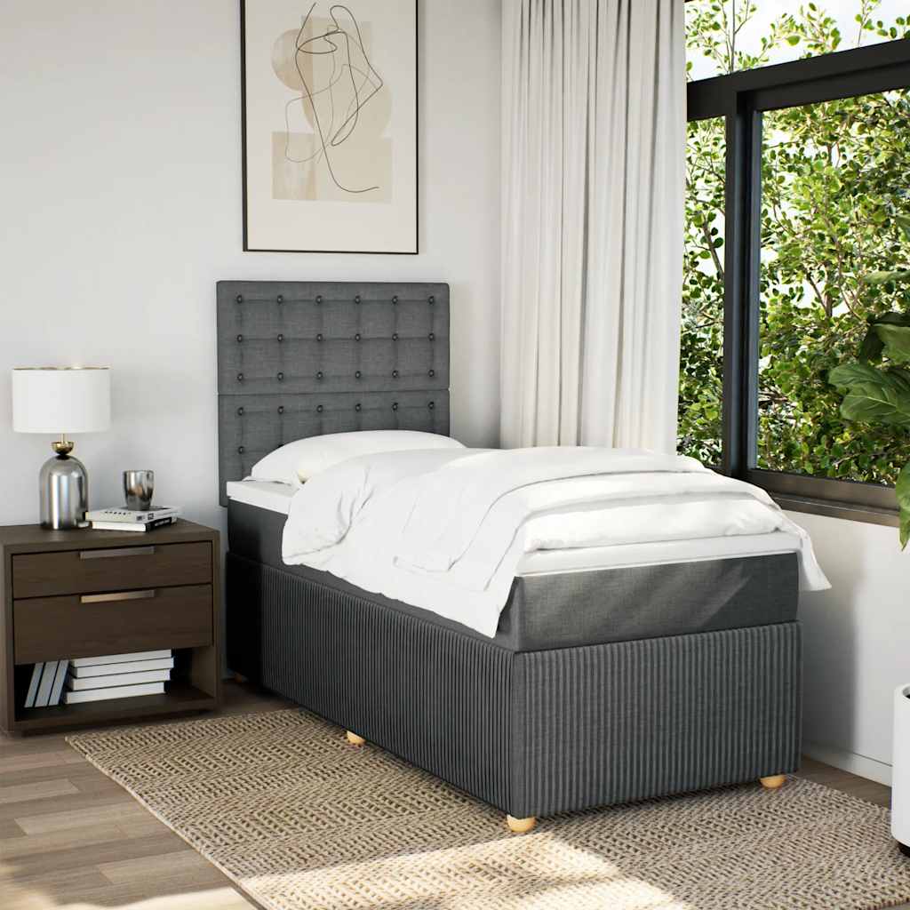 vidaXL Pat box spring cu saltea, gri închis, 80x200 cm, textil