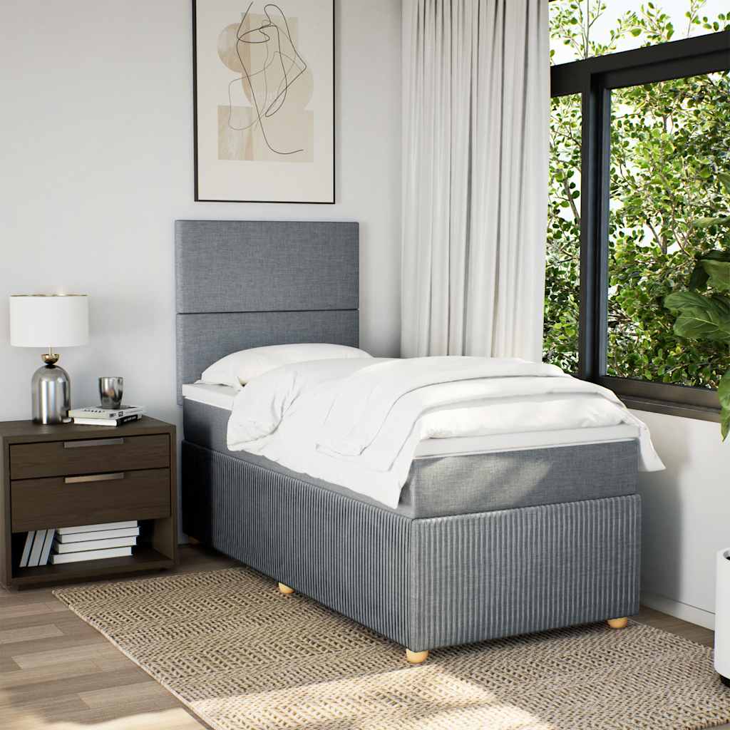 vidaXL Boxspring met matras stof lichtgrijs 90x190 cm grijs, foto 2