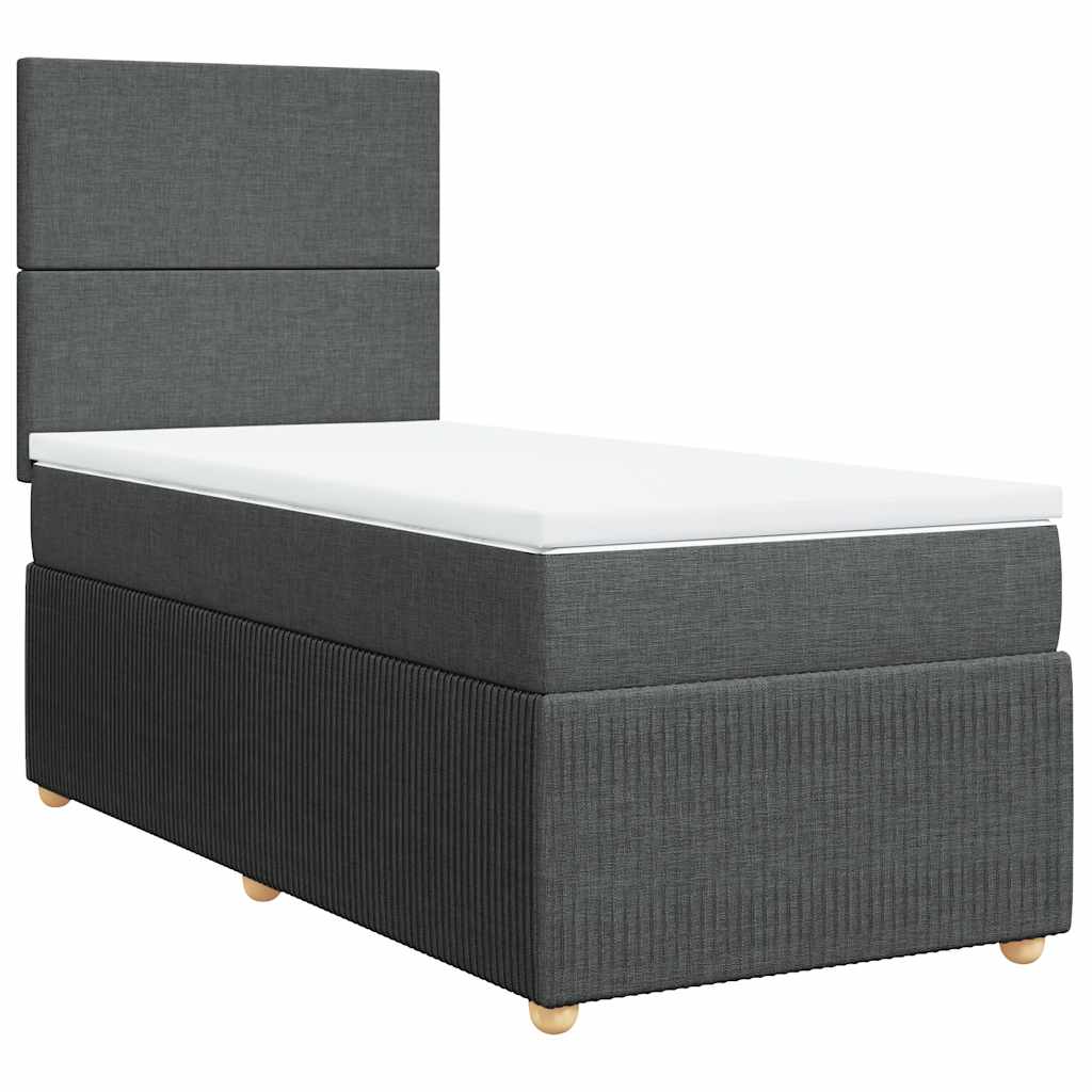 vidaXL Pat box spring cu saltea, gri închis, 90x190 cm, textil