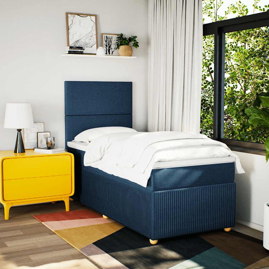 vidaXL Boxspring met matras stof blauw 90x190 cm afbeelding