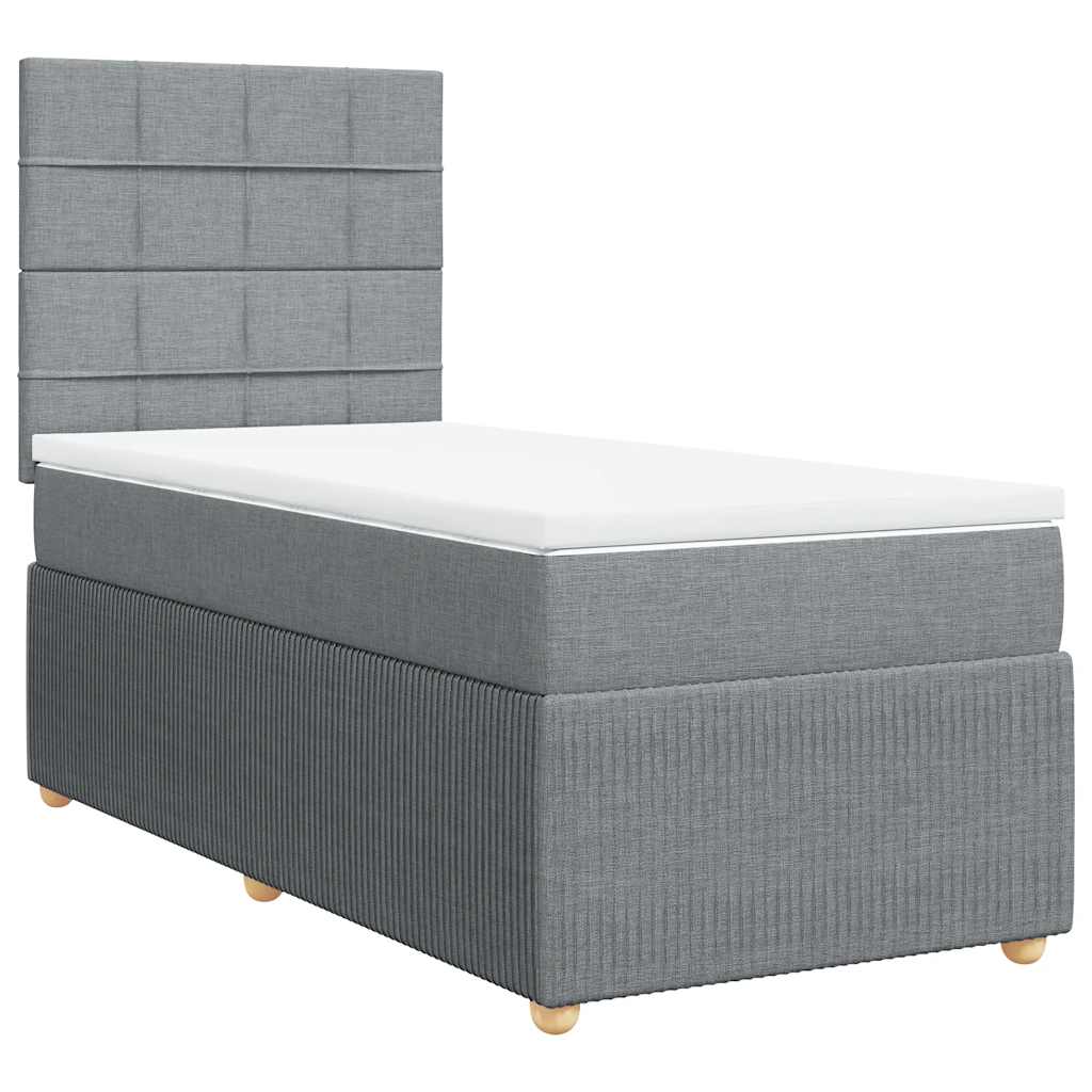 vidaXL Pat box spring cu saltea, gri deschis, 90x190 cm, textil