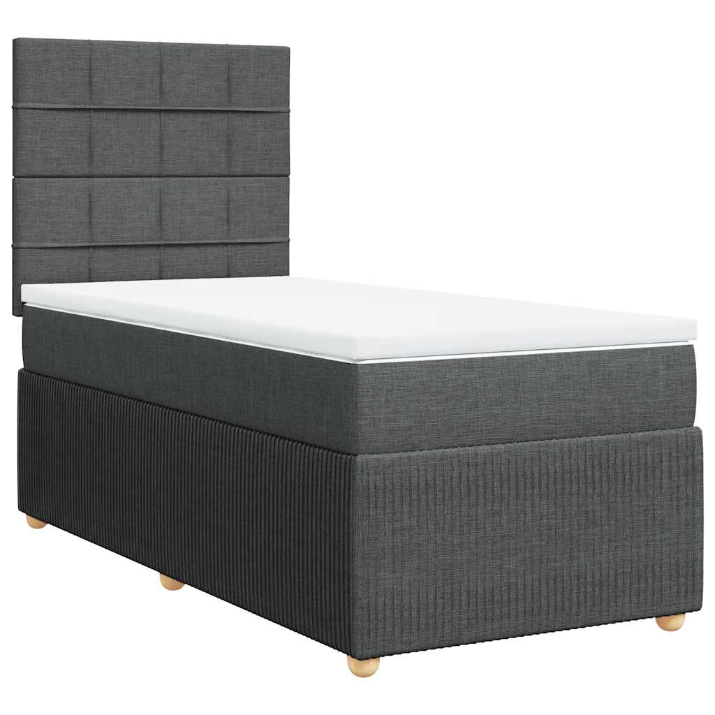 vidaXL Pat box spring cu saltea, gri închis, 90x190 cm, textil