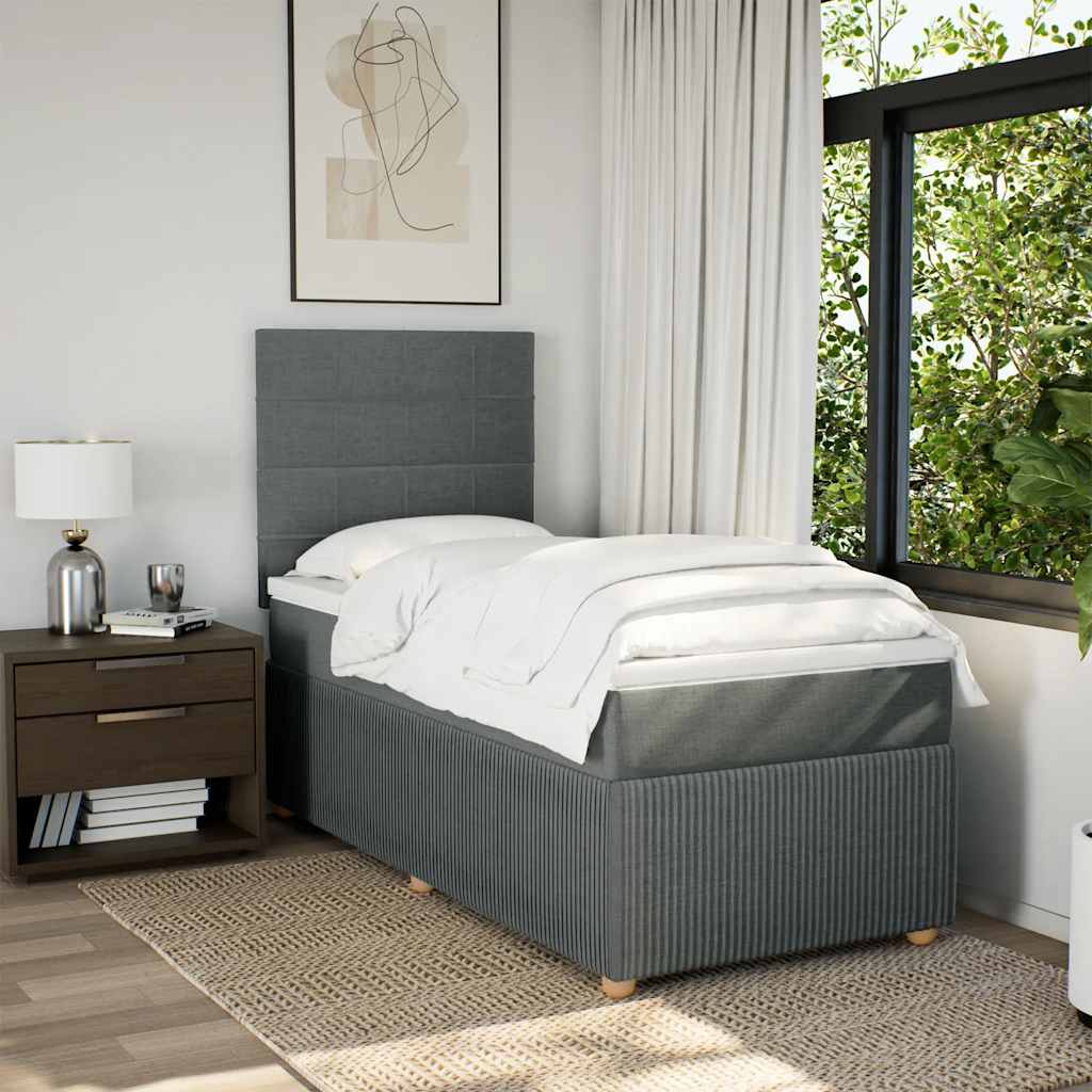 vidaXL Pat box spring cu saltea, gri închis, 90x190 cm, textil