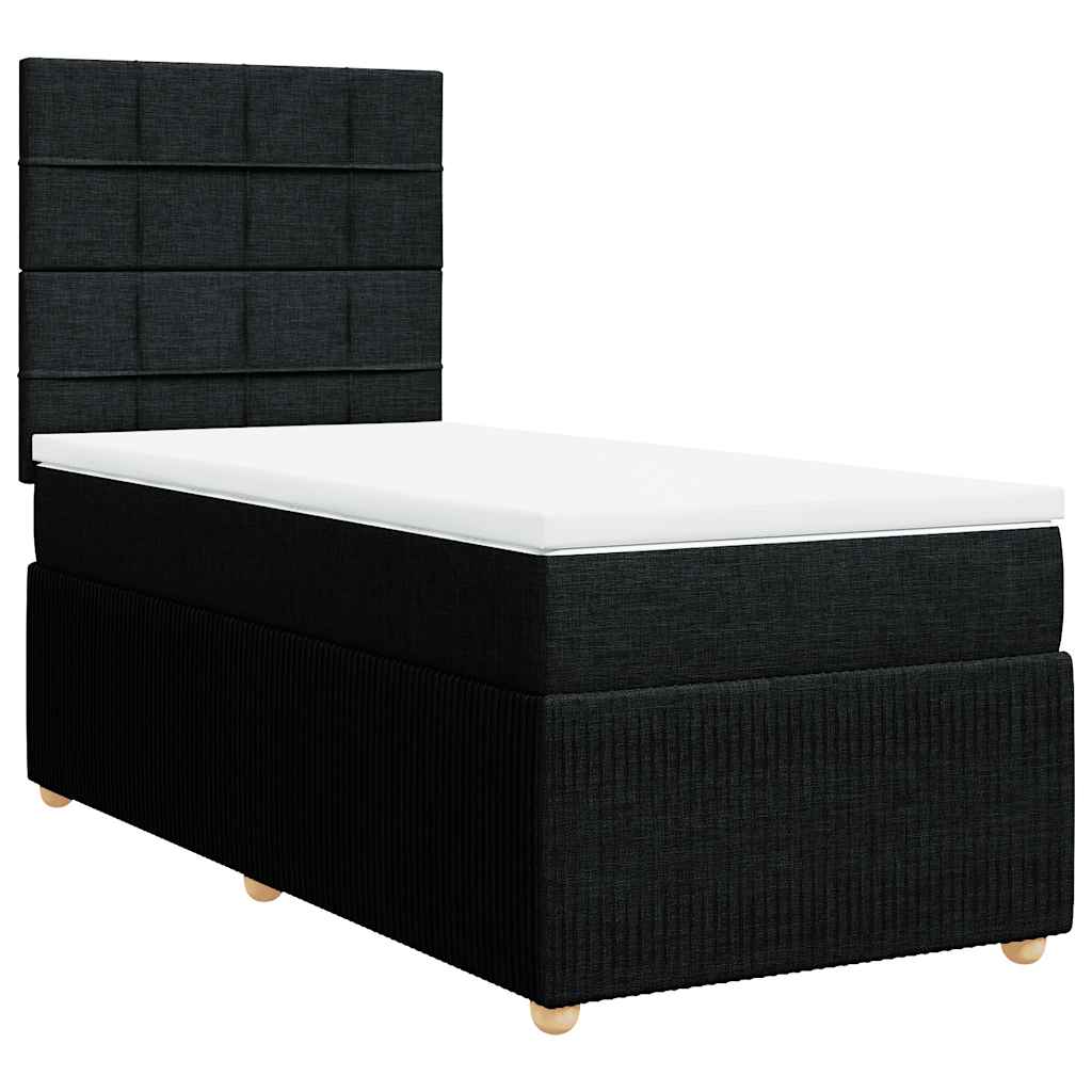 vidaXL Pat box spring cu saltea, negru, 90x190 cm, textil