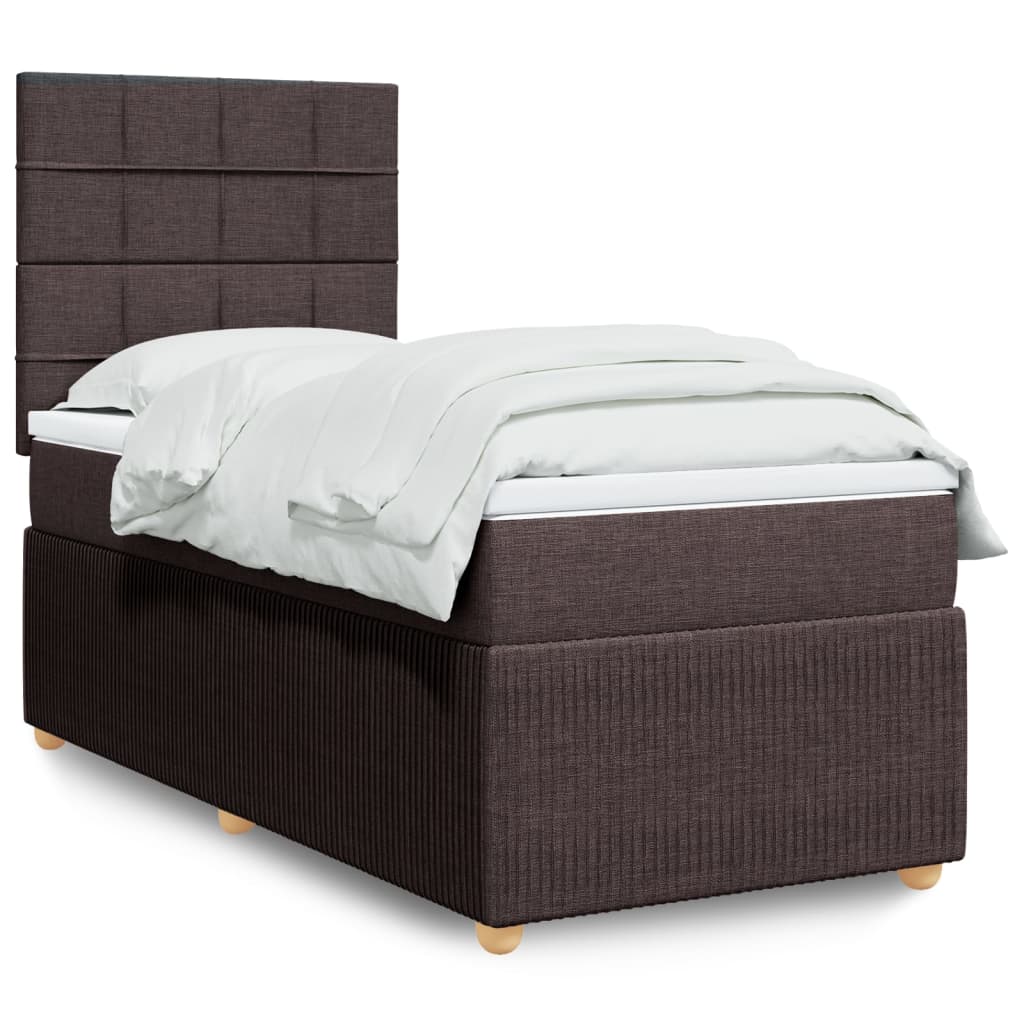 vidaXL Boxspringbett mit Matratze Dunkelbraun 90x190 cm Stoff