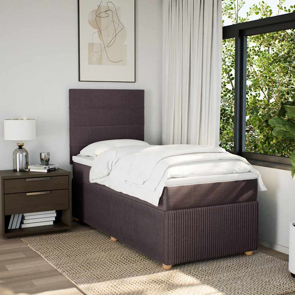 vidaXL Pat box spring cu saltea, maro închis, 90x190 cm, textil