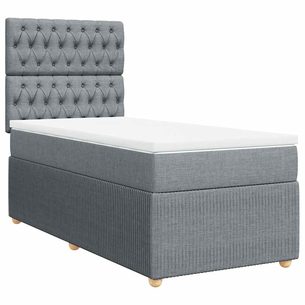 vidaXL Pat box spring cu saltea, gri deschis, 90x190 cm, textil