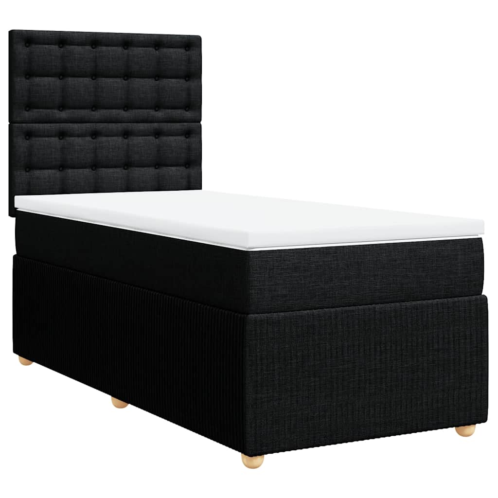 vidaXL Pat box spring cu saltea, negru, 90x190 cm, textil