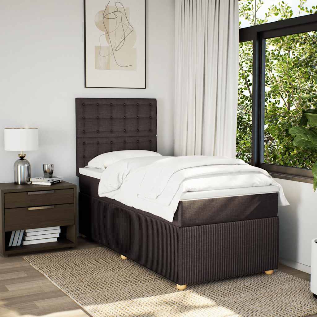 vidaXL Boxspring met matras stof donkerbruin 90x190 cm afbeelding