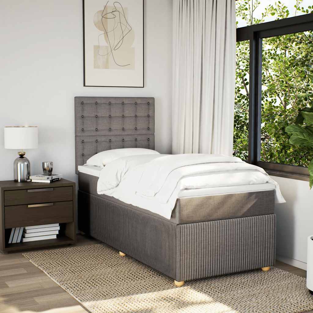 vidaXL Pat box spring cu saltea, gri taupe, 90x190 cm, textil