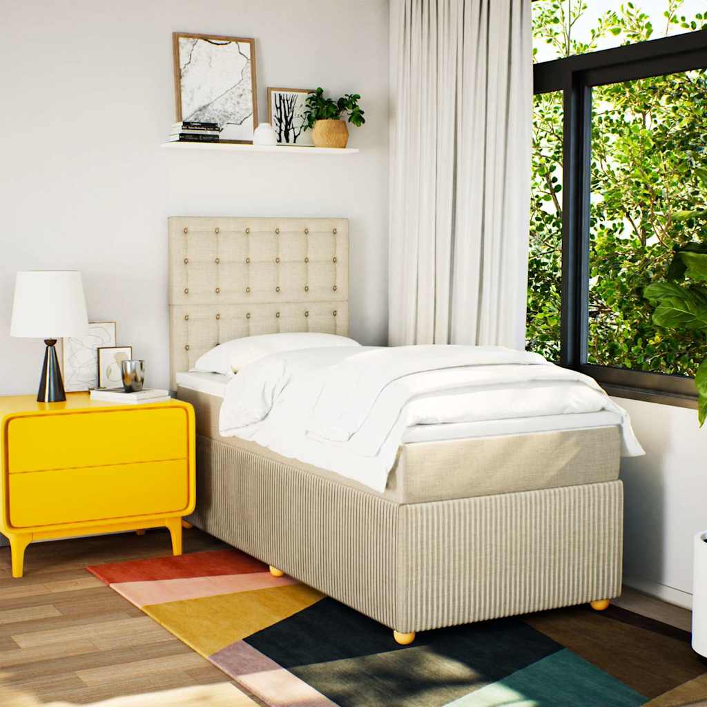 vidaXL Boxspring met matras stof crèmekleurig 90x190 cm afbeelding