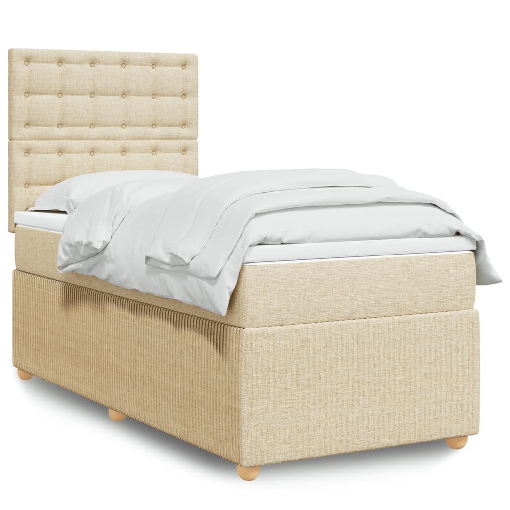 vidaXL Boxspringbett mit Matratze Creme 90x190 cm Stoff