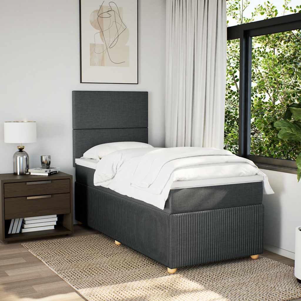 vidaXL Boxspring met matras stof donkergrijs 90x200 cm afbeelding