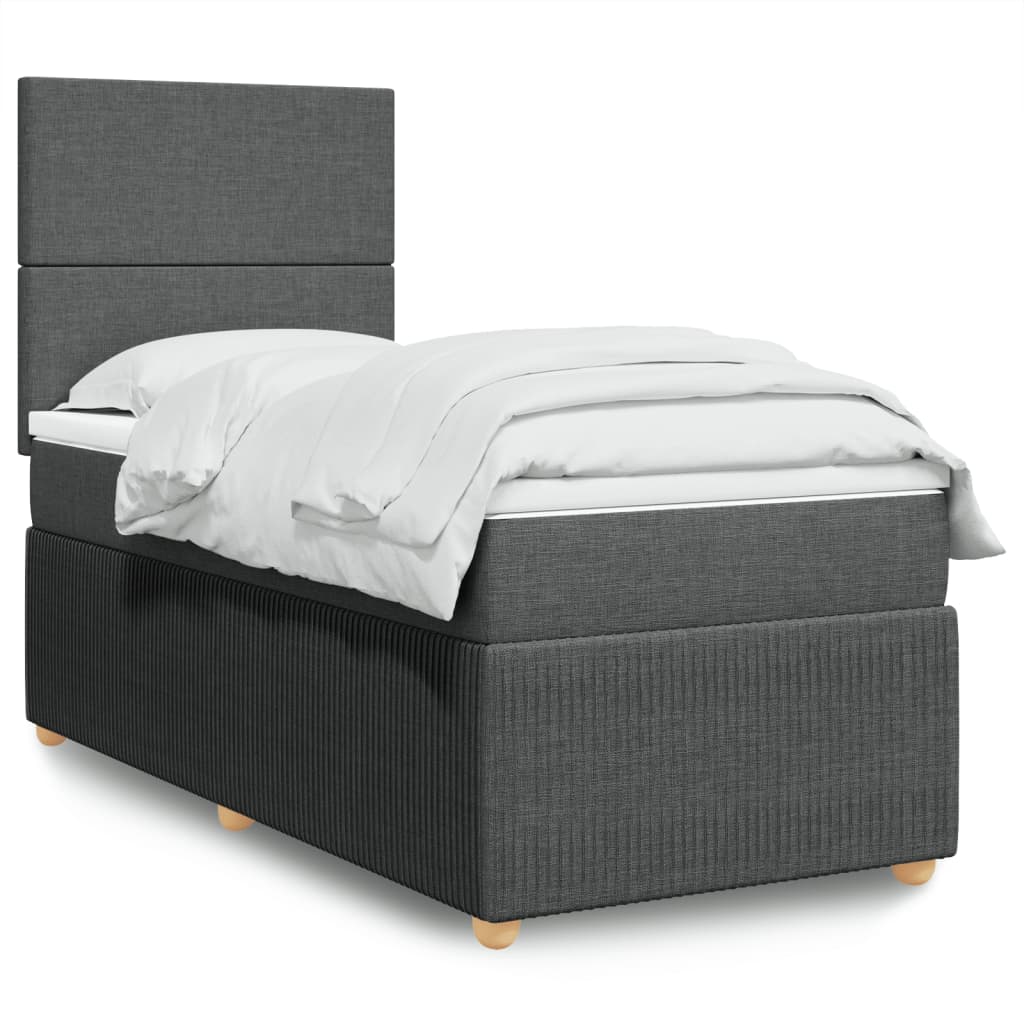 Boxspringbett mit Matratze Dunkelgrau 90×200 cm Stoff