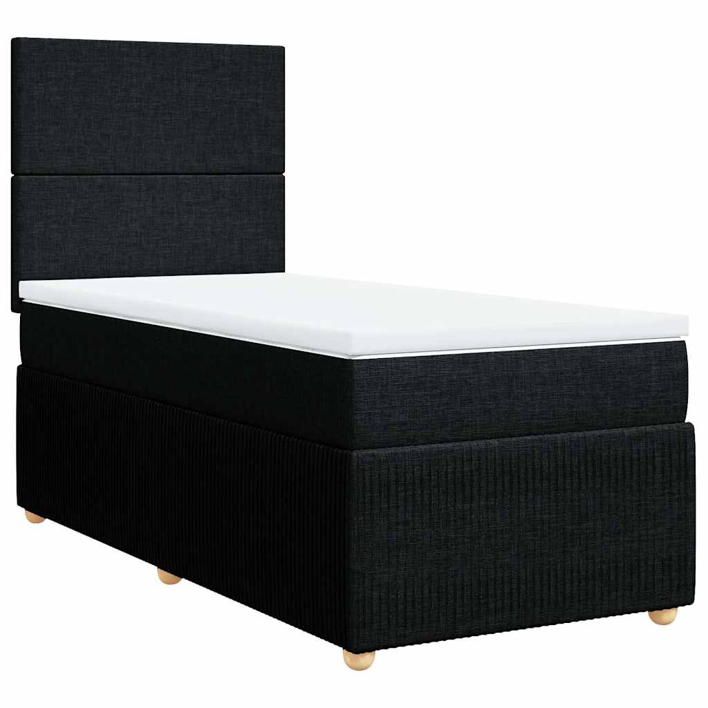 vidaXL Pat box spring cu saltea, negru, 90x200 cm, textil