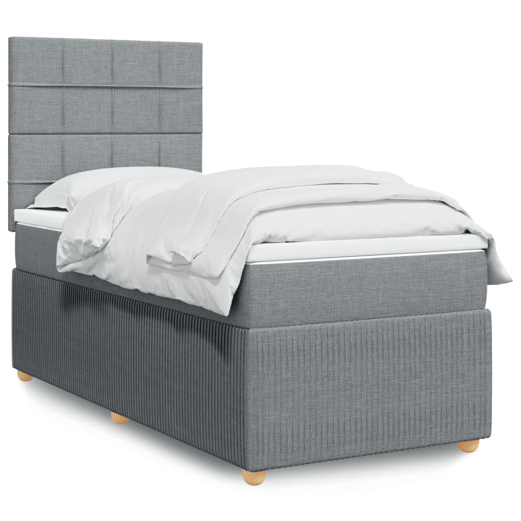 vidaXL Boxspringbett mit Matratze Hellgrau 90x200 cm Stoff