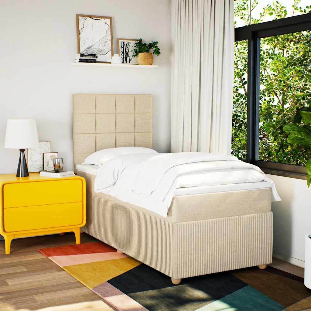 vidaXL Boxspring met matras stof crèmekleurig 90x200 cm afbeelding