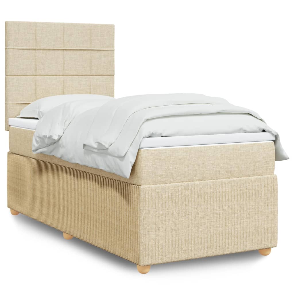 vidaXL Boxspringbett mit Matratze Creme 90x200 cm Stoff