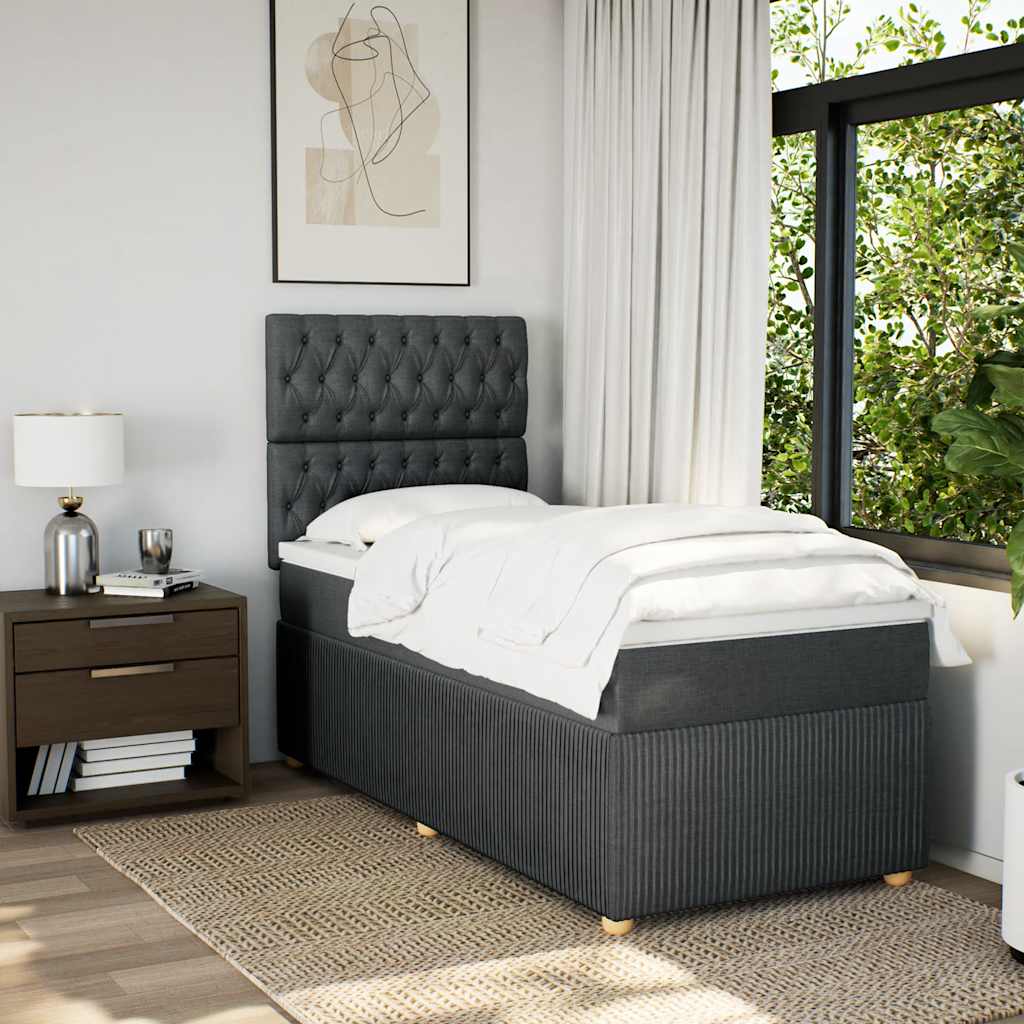 vidaXL Boxspring met matras stof donkergrijs 90x200 cm afbeelding