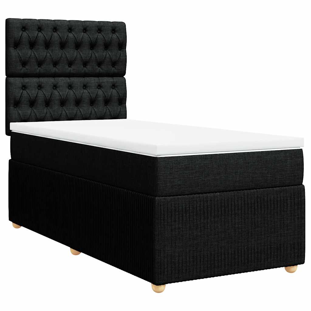 vidaXL Pat box spring cu saltea, negru, 90x200 cm, textil