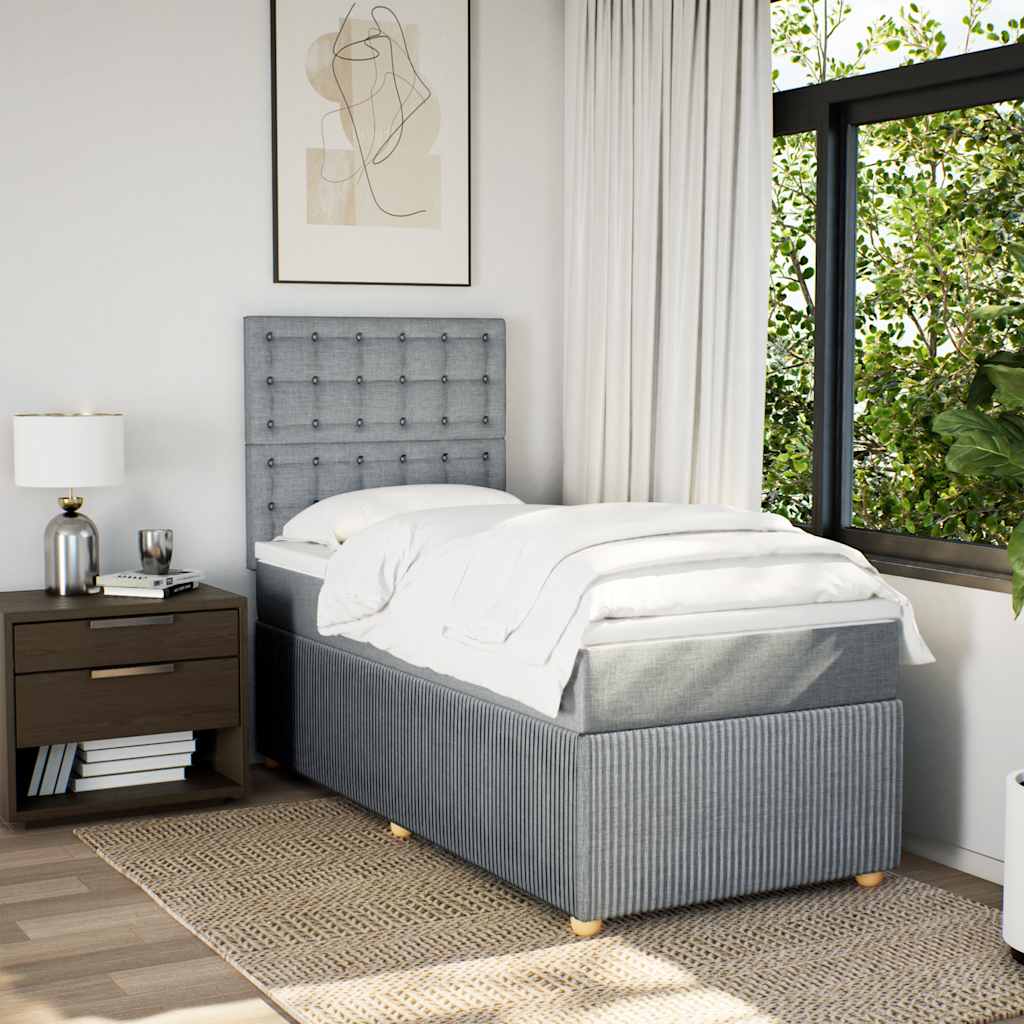 vidaXL Boxspring met matras stof lichtgrijs 90x200 cm afbeelding