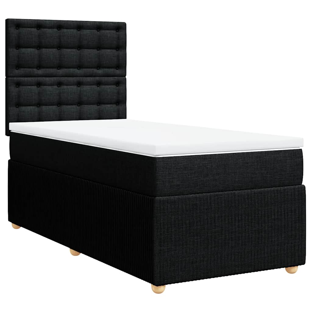 vidaXL Pat box spring cu saltea, negru, 90x200 cm, textil