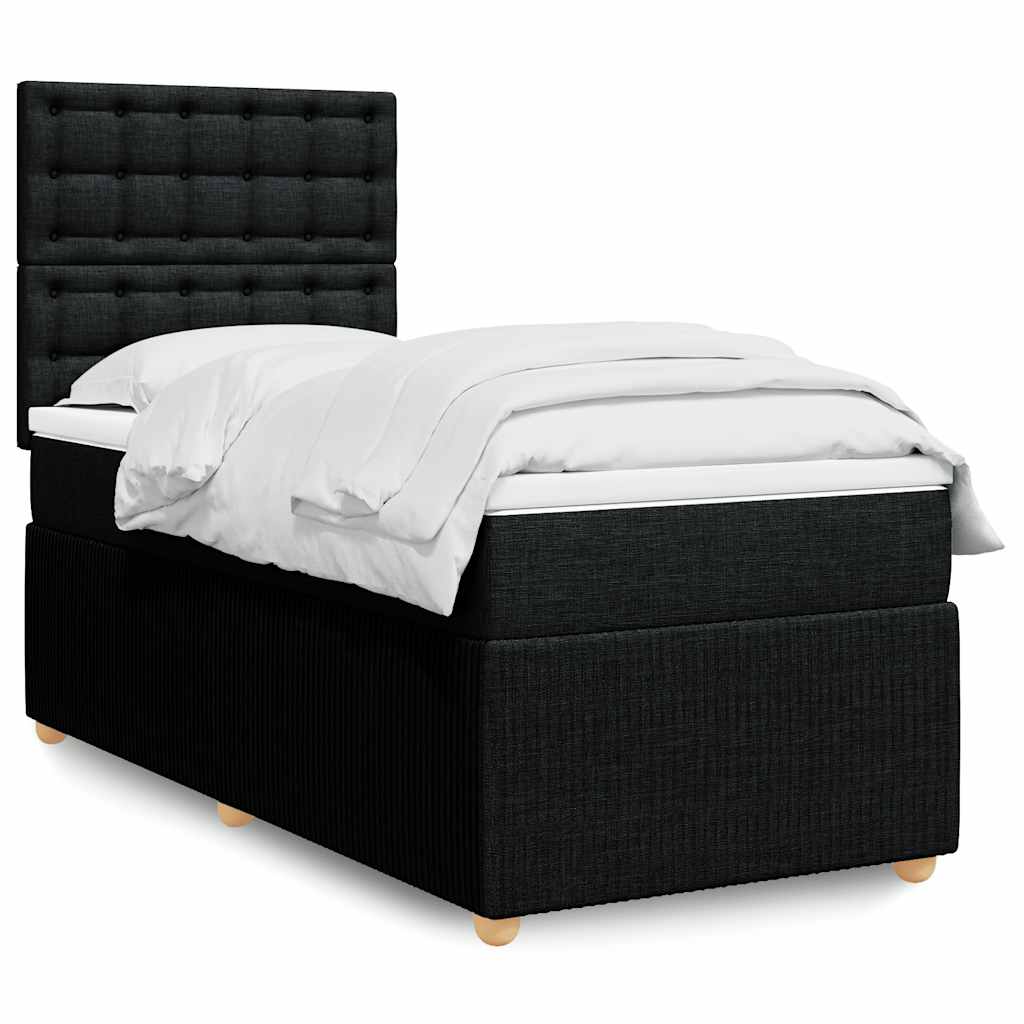 Kontinentalseng med madras og topmadras 90x200 cm - stof, sort