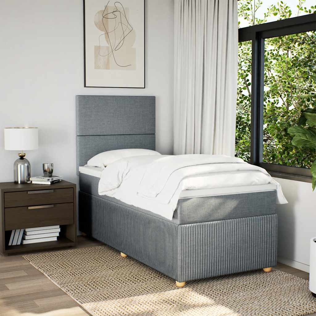 vidaXL Boxspring met matras stof lichtgrijs 100x200 cm afbeelding