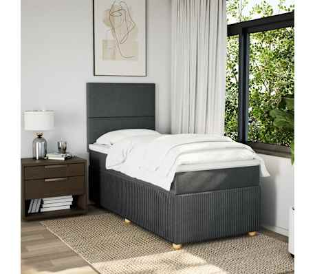 vidaXL Cama com molas/colchão 100x200 cm tecido cinza-escuro