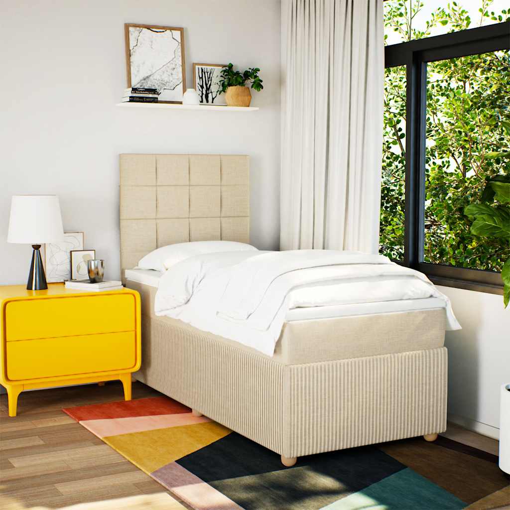 vidaXL Boxspring met matras stof crèmekleurig 100x200 cm afbeelding