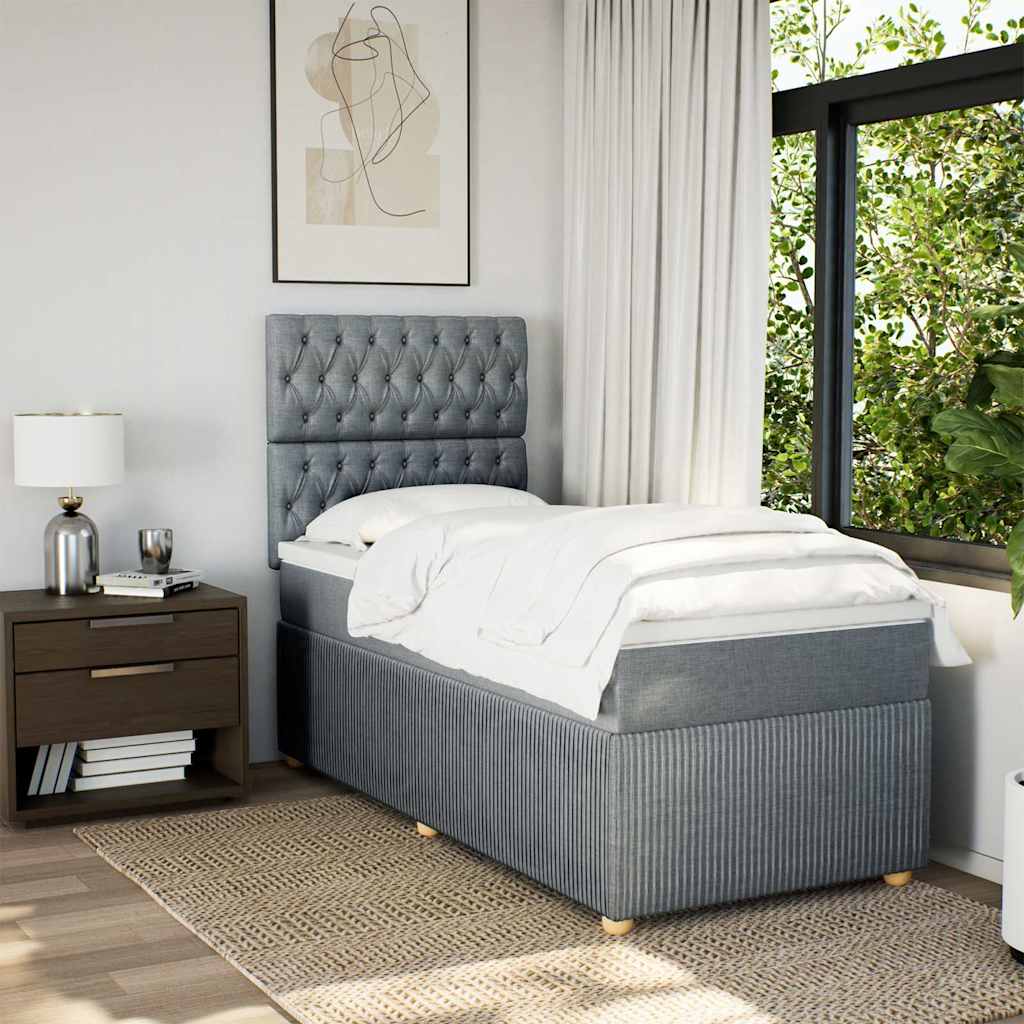 vidaXL Boxspring met matras stof lichtgrijs 100x200 cm afbeelding