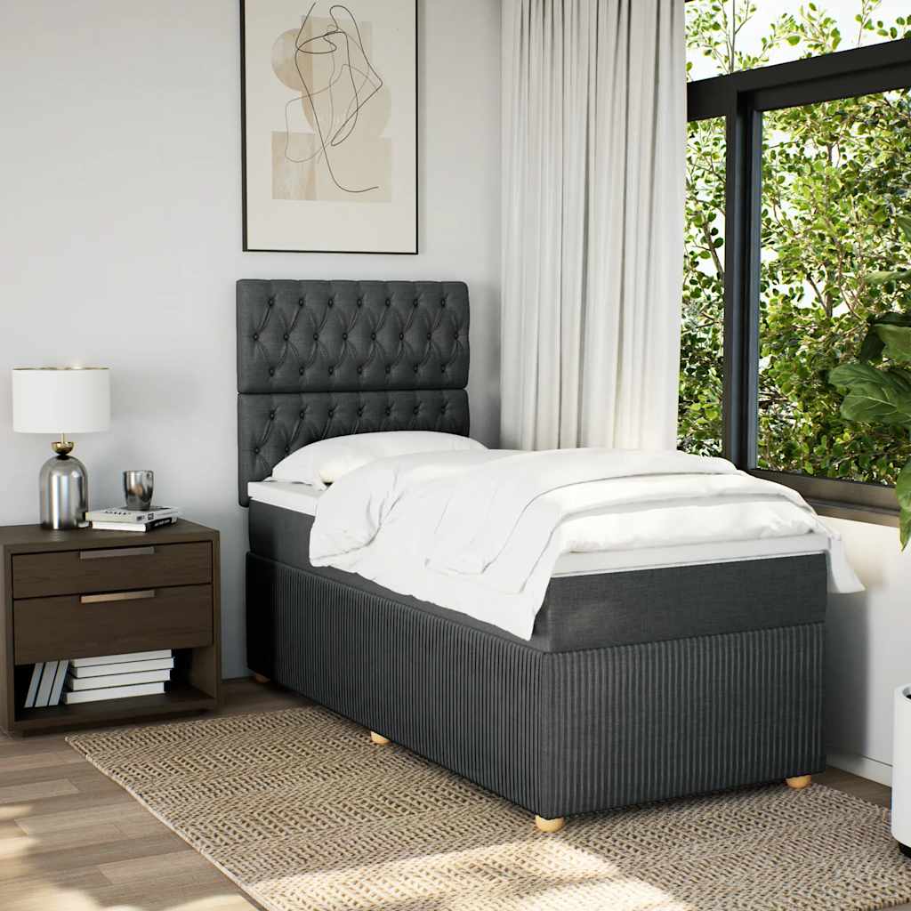 vidaXL Boxspring met matras stof donkergrijs 100x200 cm afbeelding