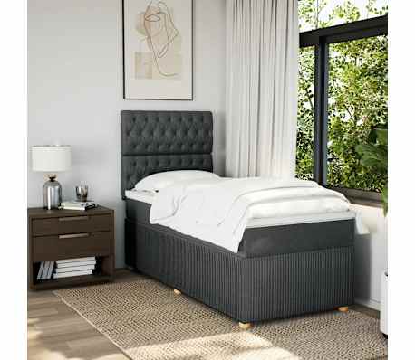 vidaXL Cama com molas/colch&atilde;o 100x200 cm tecido cinza-escuro