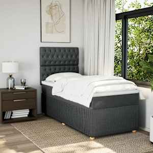 vidaXL Cama com molas/colch&atilde;o 100x200 cm tecido cinza-escuro