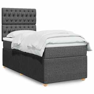 Box spring postelja z vzmetnico temno siva 100x200 cm blago
