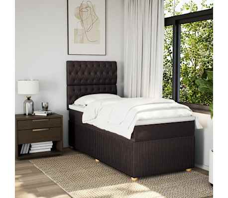 vidaXL Pat box spring cu saltea, maro &icirc;nchis, 100x200 cm, textil