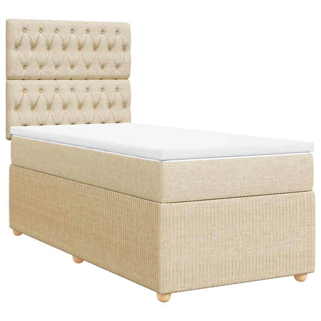 vidaXL Pat box spring cu saltea, crem, 100x200 cm, textil