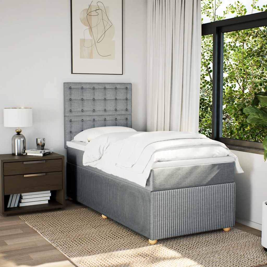 vidaXL Boxspring met matras stof lichtgrijs 100x200 cm grijs, foto 2