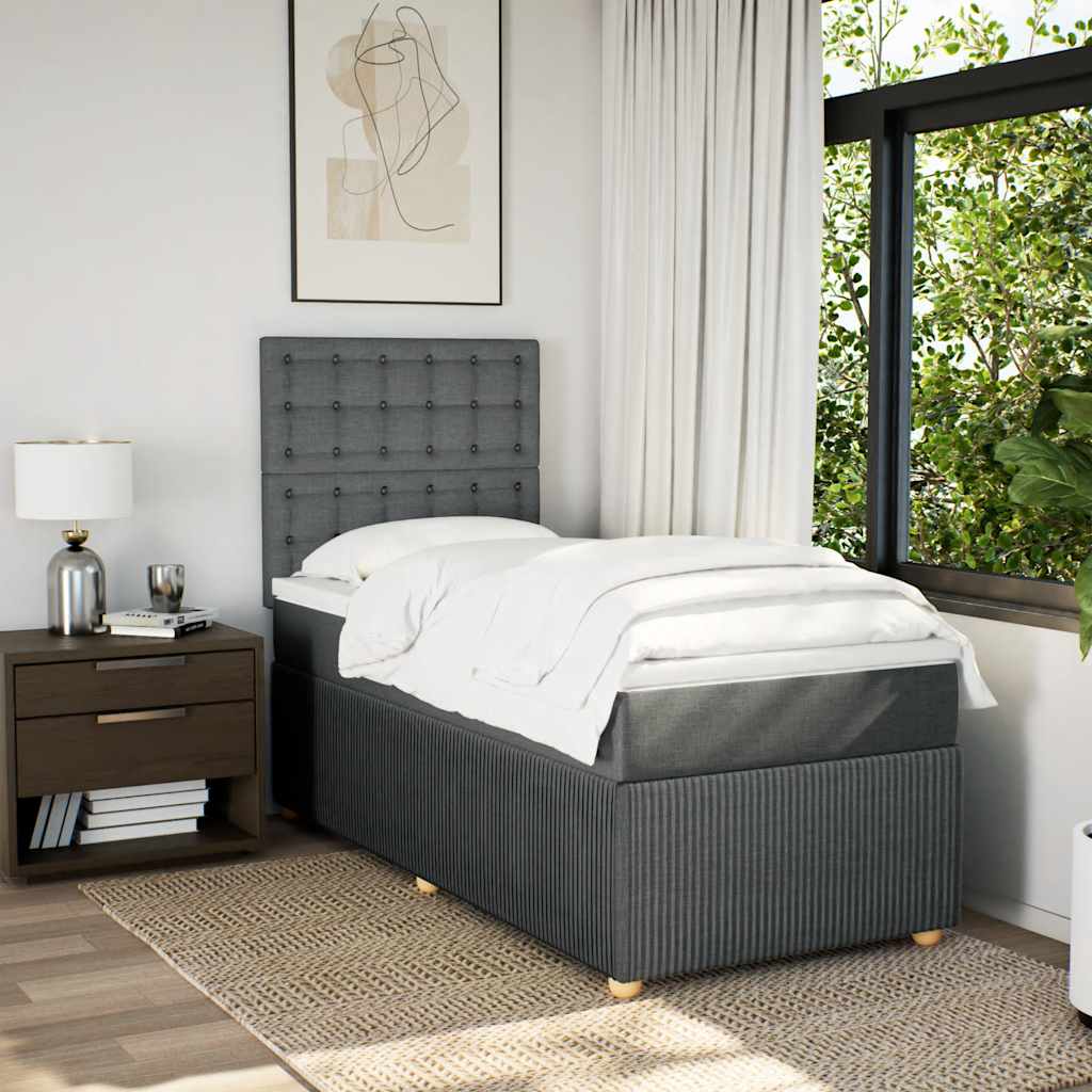 vidaXL Boxspring met matras stof donkergrijs 100x200 cm afbeelding