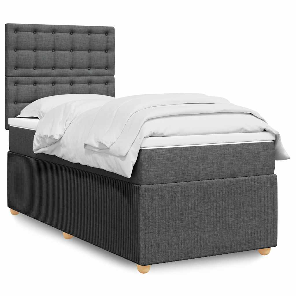 Kontinentalseng 100x200 cm med madras og topmadras - stof, mørkegrå